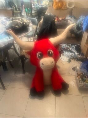 Plush Goffa Large Red Bull Plush FERDINAND Stuffed Animal Horns HUG